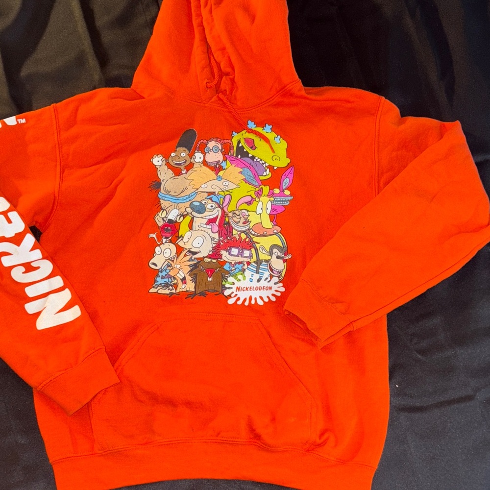 Nickelodeon Bright Orange Hoodie with Cartoon Print size small